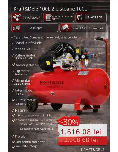 Compresor de aer industrial, 100L 2... Compresor de aer industrial, 100L 2...