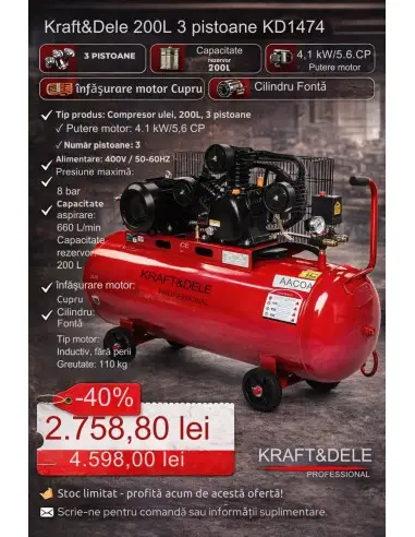 Compresor ulei de 200L 3 pistoane,... Compresor ulei de 200L 3 pistoane,...