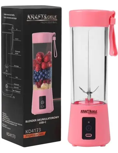 Blender portabil cu baterie, Kraft&Dele, 400ml, 2x3000mAh, roz, KD4173