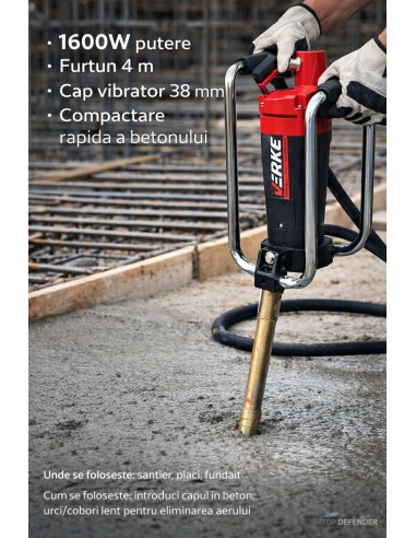 Vibrator pentru beton, 1600W 4m 38mm,... Vibrator pentru beton, 1600W 4m 38mm,...
