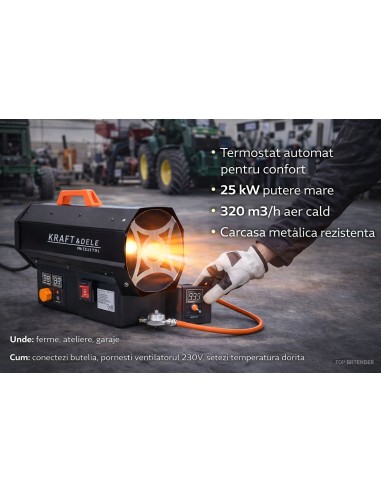 Tun de caldura pe gaz, Kraft&Dele KD11731, 25kW, 320m3/h Tun de caldura pe gaz, Kraft&Dele KD11731, 25kW, 320m3/h
