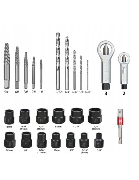 Extractoare de suruburi pentru suruburi rupte 26 buc Silver S10719 Extractoare de suruburi pentru suruburi rupte 26 buc Silver S10719