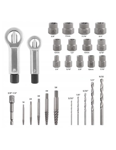 Extractoare de suruburi pentru suruburi rupte 26 buc Silver S10719 Extractoare de suruburi pentru suruburi rupte 26 buc Silver S10719