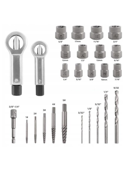 Extractoare de suruburi pentru suruburi rupte 26 buc Silver S10719 Extractoare de suruburi pentru suruburi rupte 26 buc Silver S10719