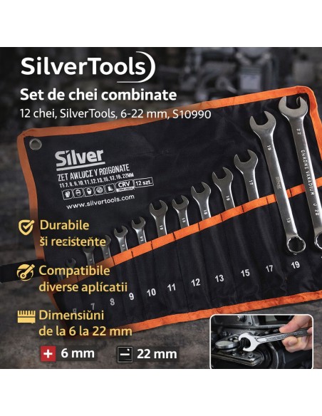 Set de chei combinate 12 chei, SilverTools, 6-22 mm, S10990