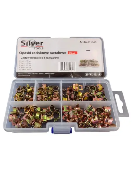 Cleme metalice cabluri furtunuri 75 buc SilverTools