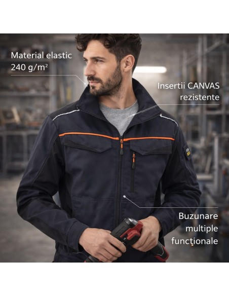 Bluza lucru barbati Forelastic-J 240g/m² elastica cu buzunare multiple si elemente reflectorizante