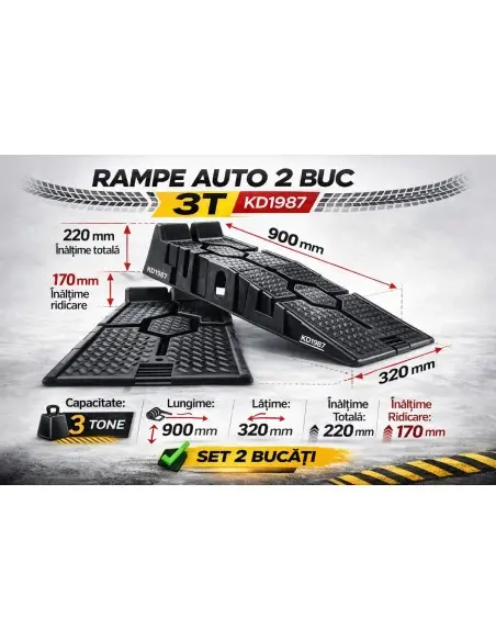 Set 2 rampe auto, Kraft&Dele, 3T, 900 x 320 x 220 mm, KD1987
