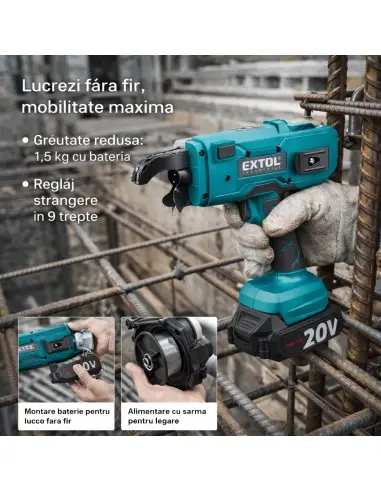 Masina legat fier beton brushless 2x5Ah EXTOL