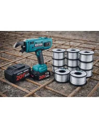 Masina de legat fier beton cu baterie, EXTOL INDUSTRIAL, brushless, cu baterie de 5Ah, sarme de legat