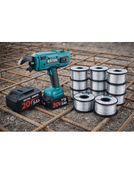 Masina de legat fier beton cu baterie, EXTOL INDUSTRIAL, brushless, cu baterie de 5Ah, sarme de legat Masina de legat fier beton cu baterie, EXTOL INDUSTRIAL, brushless, cu baterie de 5Ah, sarme de legat