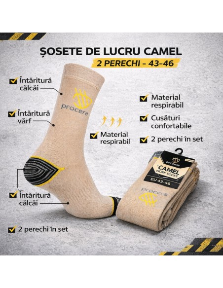 Sosete de lucru marimea 43-46, Procera, set 2 perechi, Camel