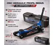 Cric hidraulic cu profil redus de 2,5 T, SilverTools, cu valiza si maner rotativ, 80-360mm, S10662