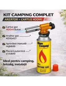 Kit pentru camping cartus de gaz 400ml, SilverTools +arzator gaz Kd10457