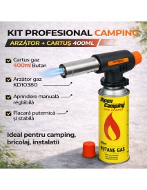 Kit profesional camping, cartus de gaz 400ml si arzator Kd10380