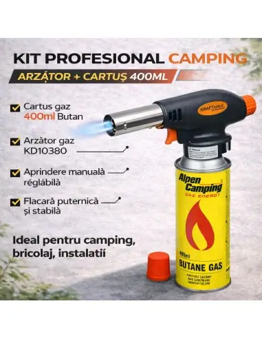 Set cartus de gaz si arzator KD10831, SilverTools, 400ml Set cartus de gaz si arzator KD10831, SilverTools, 400ml