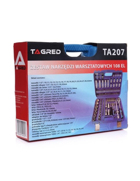 TA207-Trusa profesionala 108 piese, Tagred, cu chei tubulare cu soclu, biti torx TAGRED Professional - Chei tubulare