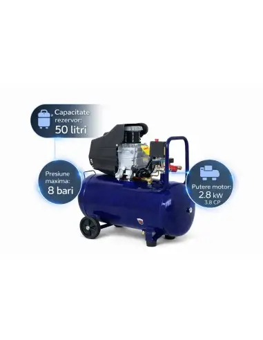Compresor aer pneumatic 50l, Kraft&dele, 8 bari, 2.8 KW, KD4051