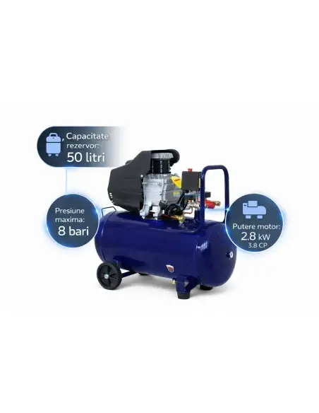 Compresor aer pneumatic 50l, Kraft&dele, 8 bari, 2.8 KW, KD4051