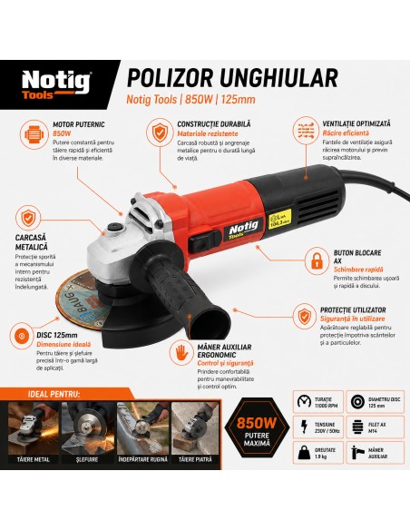 Polizor unghiular 850W, Notig Tools, N4235