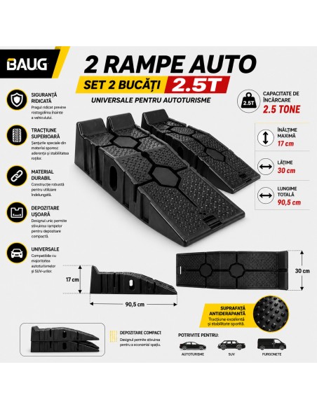 Set de 2 rampe auto, Baug, 2.5T, 17 cm x 30 cm x 90,5 cm, B3230