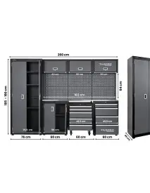 Set mobilier atelier TAGRED 260cm Blat INOX 3D Dulap roti LED TA1981