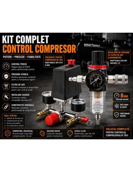 Set presostat compresor si regulator presiune, KRAFT&DELE, 8 bar, D11270+d1497