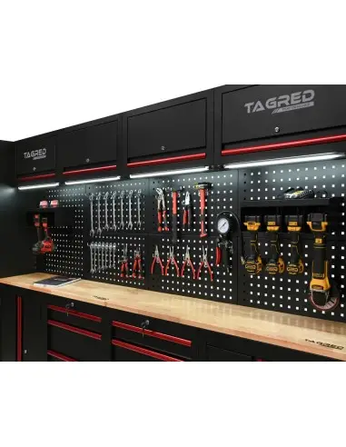 Set modular mobilier atelier, TAGRED, 400 cm, otel vopsit electrostatic, lED, 8 sertare, 2 Dulapuri Mari, TA1947X2
