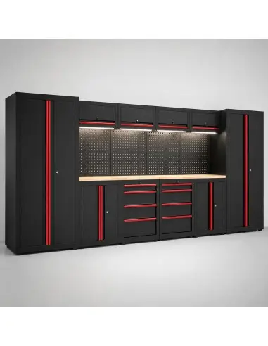 Set modular mobilier atelier, TAGRED, 400 cm, otel vopsit electrostatic, lED, 8 sertare, 2 Dulapuri Mari, TA1947X2