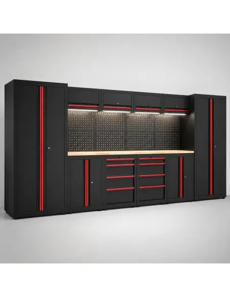 Set modular mobilier atelier, TAGRED, 400 cm, otel vopsit electrostatic, lED, 8 sertare, 2 Dulapuri Mari, TA1947X2