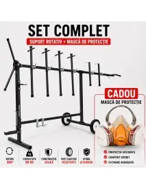 Suport rotativ pentru vopsitorie auto cu 6 brate, capacitate 90 kg, rotire 360 de grade, include masca de protectie cu filtru