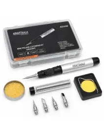 Mini arzator cu gaz Kraft&Dele, temperatura 1300°C, set complet cu 4 varfuri si accesorii, KD1792