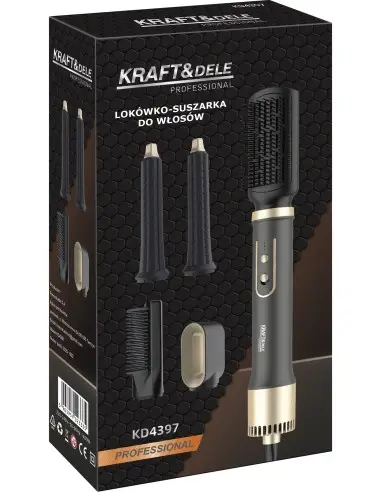 Ondulator/Uscator de par 2 in 1, Kraft&Dele, 1400W, 5 accesorii, KD4397