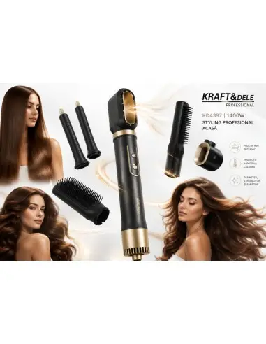 Ondulator/Uscator de par 2 in 1, Kraft&Dele, 1400W, 5 accesorii, KD4397
