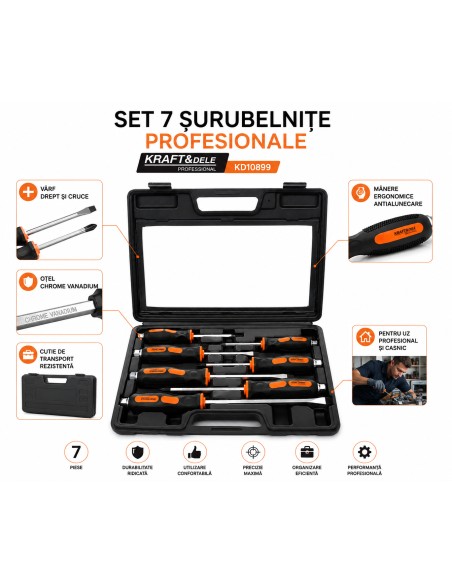 Set surubelnite 7 piese drepte/cruce, Kraft&Dele, KD10899