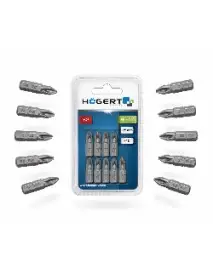 Set 10 biti de surubelnita, Hogert, PZ2, 25 mm, otel S2, HT1S317