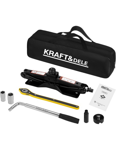 Cric trapezoidal Kraft&Dele, 2 tone, cursa 135-445 mm, set complet cu geanta, KD3527