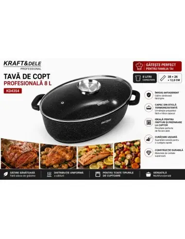 Tava de copt 8 L, Kraft&Dele, antiaderenta, 38x26x12.8cm, KD4354 Tava de copt 8 L, Kraft&Dele, antiaderenta, 38x26x12.8cm, KD4354