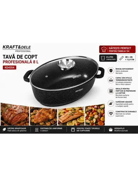 Tava de copt 8 L, Kraft&Dele, antiaderenta, 38x26x12.8cm, KD4354 Tava de copt 8 L, Kraft&Dele, antiaderenta, 38x26x12.8cm, KD4354