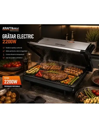 Gratar electric cu placi antiaderente, Kraft&Dele, 2200 W, KD4200 Gratar electric cu placi antiaderente, Kraft&Dele, 2200 W, KD4200