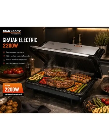 Gratar electric cu placi antiaderente, Kraft&Dele, 2200 W, KD4200 Gratar electric cu placi antiaderente, Kraft&Dele, 2200 W, KD4200