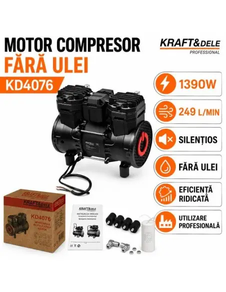 Motor compresor aer fara ulei, Kraft&Dele, 1390W, 249 l/min, KD4076 Motor compresor aer fara ulei, Kraft&Dele, 1390W, 249 l/min, KD4076