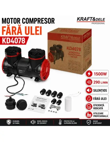 Motor 1500W pentru compresor fara ulei, Kraft&Dele, 290 l/min, KD4078