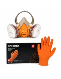 Kit complet vopsitor, masca de vopsitorie + filtru+ manusi din nitril, marimea XL
