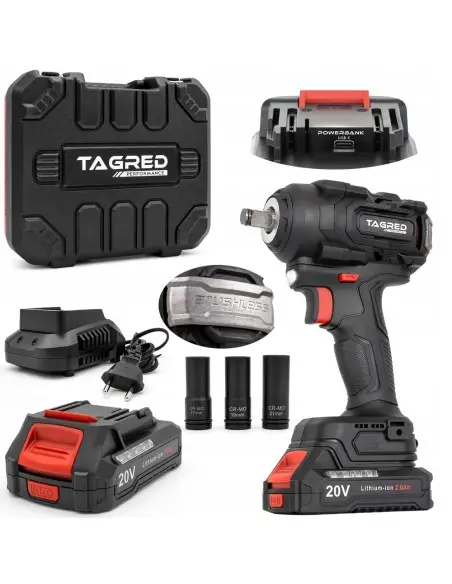 Cheie de impact 600 Nm cu acumulator 20V, TAGRED, 2 baterii, TA8012 Cheie de impact 600 Nm cu acumulator 20V, TAGRED, 2 baterii, TA8012