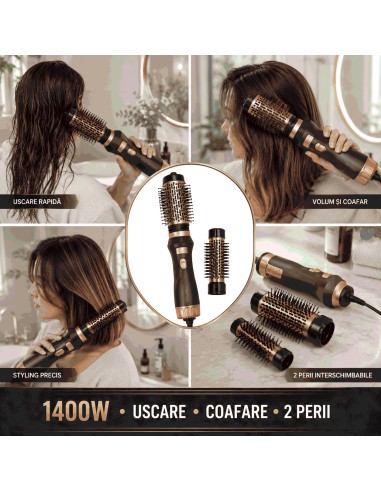 Ondulator si uscator de par, Kraft&Dele, 1400 W, 2 trepte temperatura, 2 perii rotative, KD4396 Ondulator si uscator de par, Kraft&Dele, 1400 W, 2 trepte temperatura, 2 perii rotative, KD4396