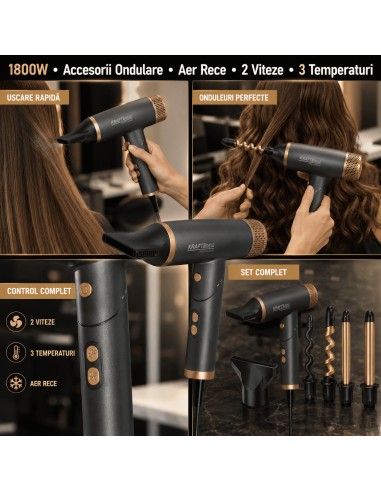 Uscator de par cu 5 accesorii, Kraft&Dele, 1800 W, afisaj LED, KD4383 Uscator de par cu 5 accesorii, Kraft&Dele, 1800 W, afisaj LED, KD4383