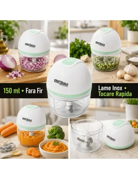 Tocator de carne si legume fara fir, Kraft&Dele, 150 ml, 2500 mAh, KD4363 Tocator de carne si legume fara fir, Kraft&Dele, 150 ml, 2500 mAh, KD4363