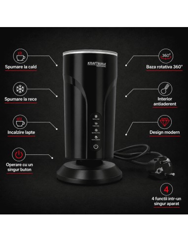 Spumator de lapte, Kraft&Dele, 550 W, 4 in 1, sistem STRIX, KD4310 Spumator de lapte, Kraft&Dele, 550 W, 4 in 1, sistem STRIX, KD4310