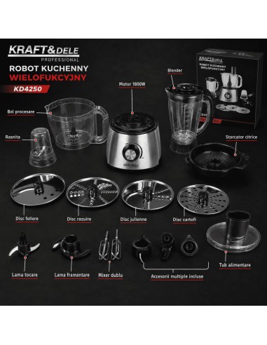 Robot de bucatarie multifunctional 1800W, Kraft&Dele, bol 3L, blender, KD4250